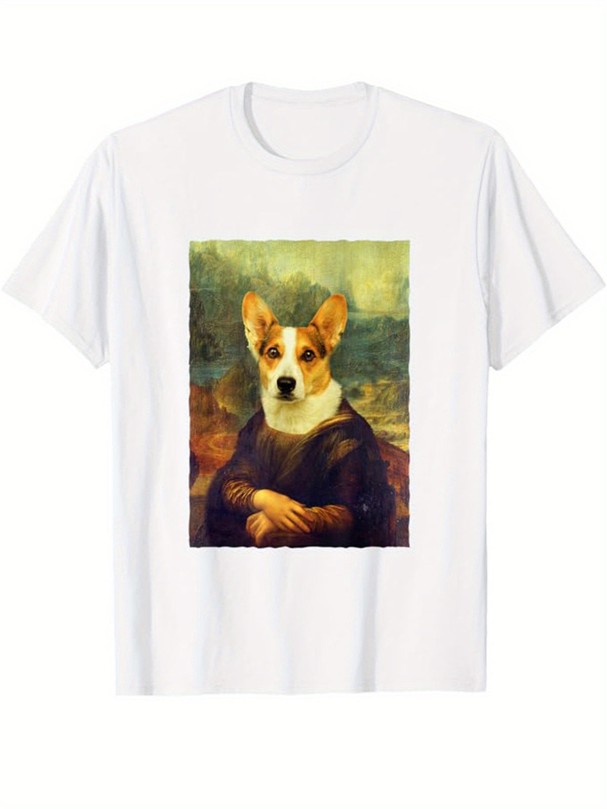 Funny Mona Lisa Print, Men's Cotton T-shirt, Graphic Tee Men's Outdoor Clothes, Men's Clothing, Casual Short Sleeve Crew Neck T-shirt