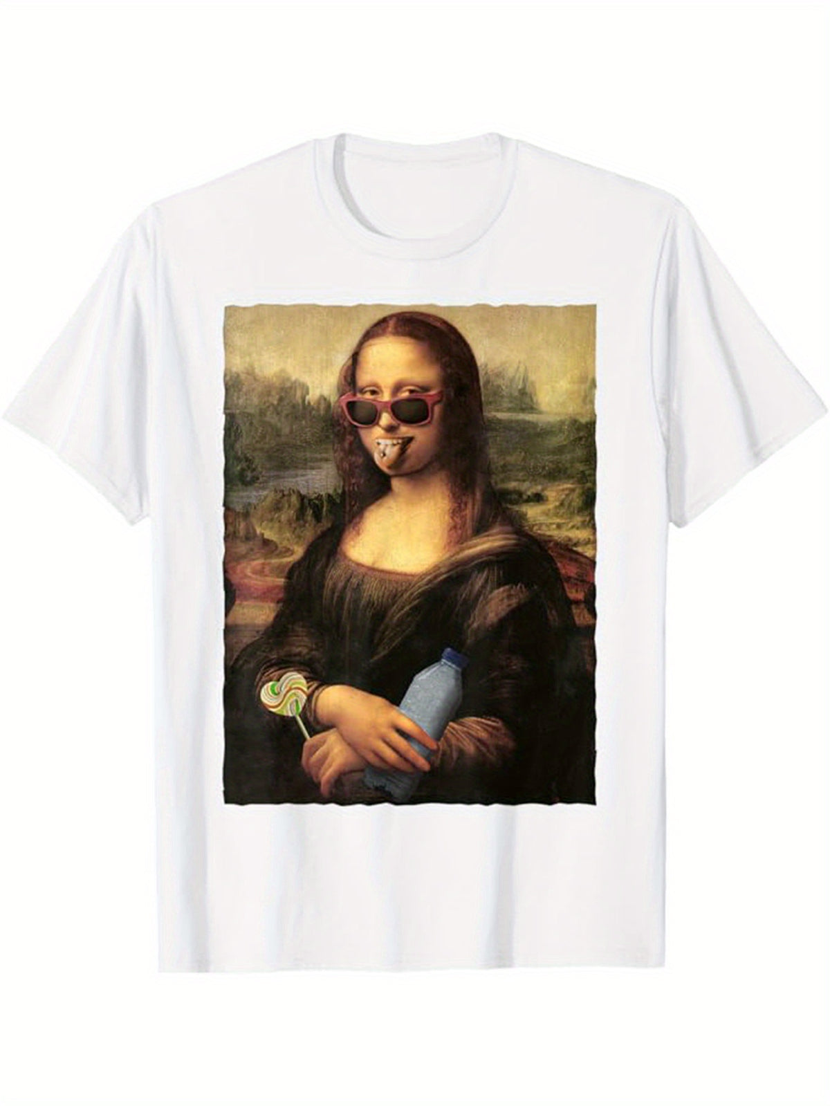 Funny Mona Lisa Print, Men's Cotton T-shirt, Graphic Tee Men's Outdoor Clothes, Men's Clothing, Casual Short Sleeve Crew Neck T-shirt