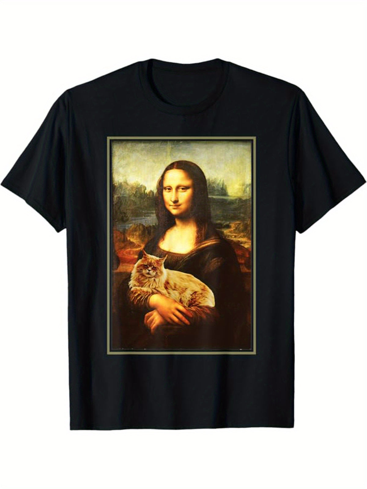 Funny Mona Lisa Print, Men's Cotton T-shirt, Graphic Tee Men's Outdoor Clothes, Men's Clothing, Casual Short Sleeve Crew Neck T-shirt