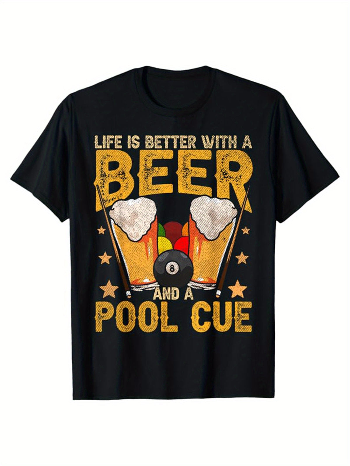 Billiards Print Men's Cotton T-shirt, Graphic Tee Men's Outdoor Clothes, Men's Clothing, Casual Short Sleeve Crew Neck T-shirt, Tops For Men, Gift For Men