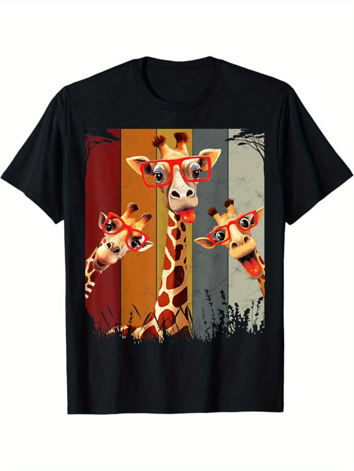 Men's Cotton T-Shirt With Giraffe Print, Casual Short Sleeve Round Neck Tee, Soft Comfortable Top, Men's Clothing
