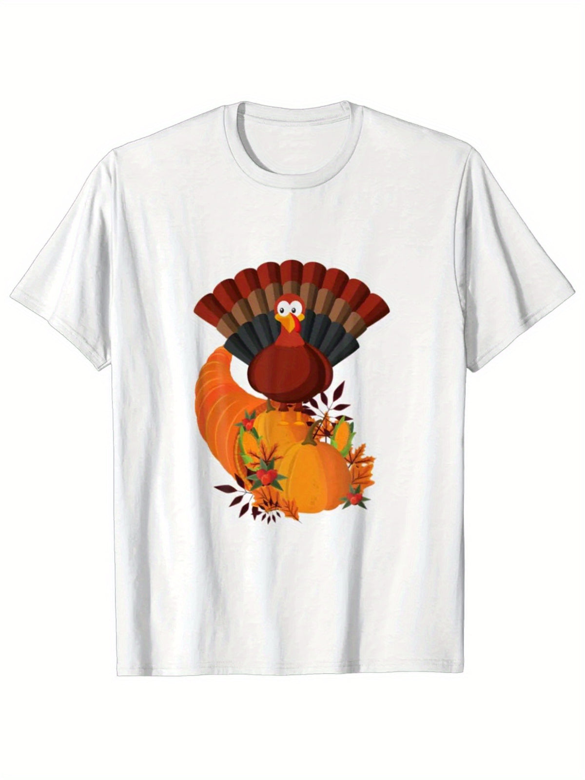 Thanksgiving Day Printed, Men's Cotton Turkey Graphic T-shirt, Casual Short Sleeve Crew Neck Gamer T-shirt, Men's Tee For Outdoor