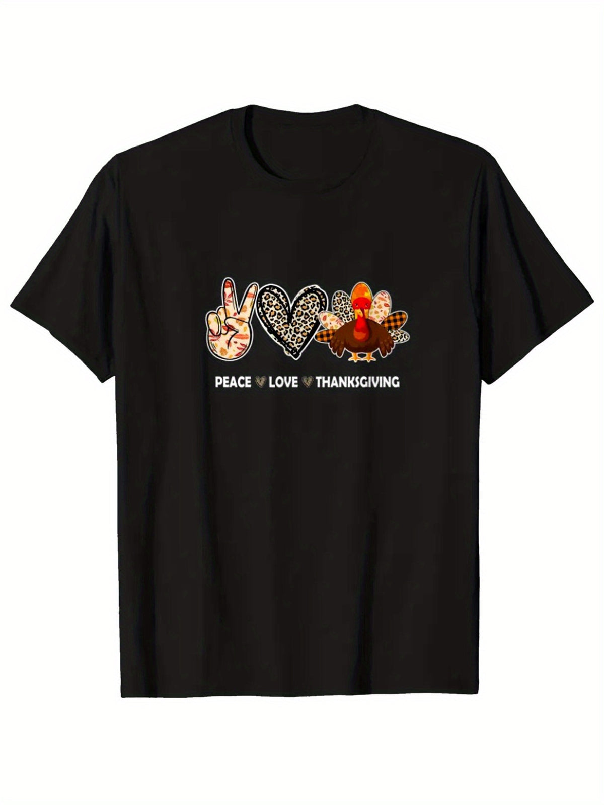 Thanksgiving Day Printed, Men's Cotton Turkey Graphic T-shirt, Casual Short Sleeve Crew Neck Gamer T-shirt, Men's Tee For Outdoor