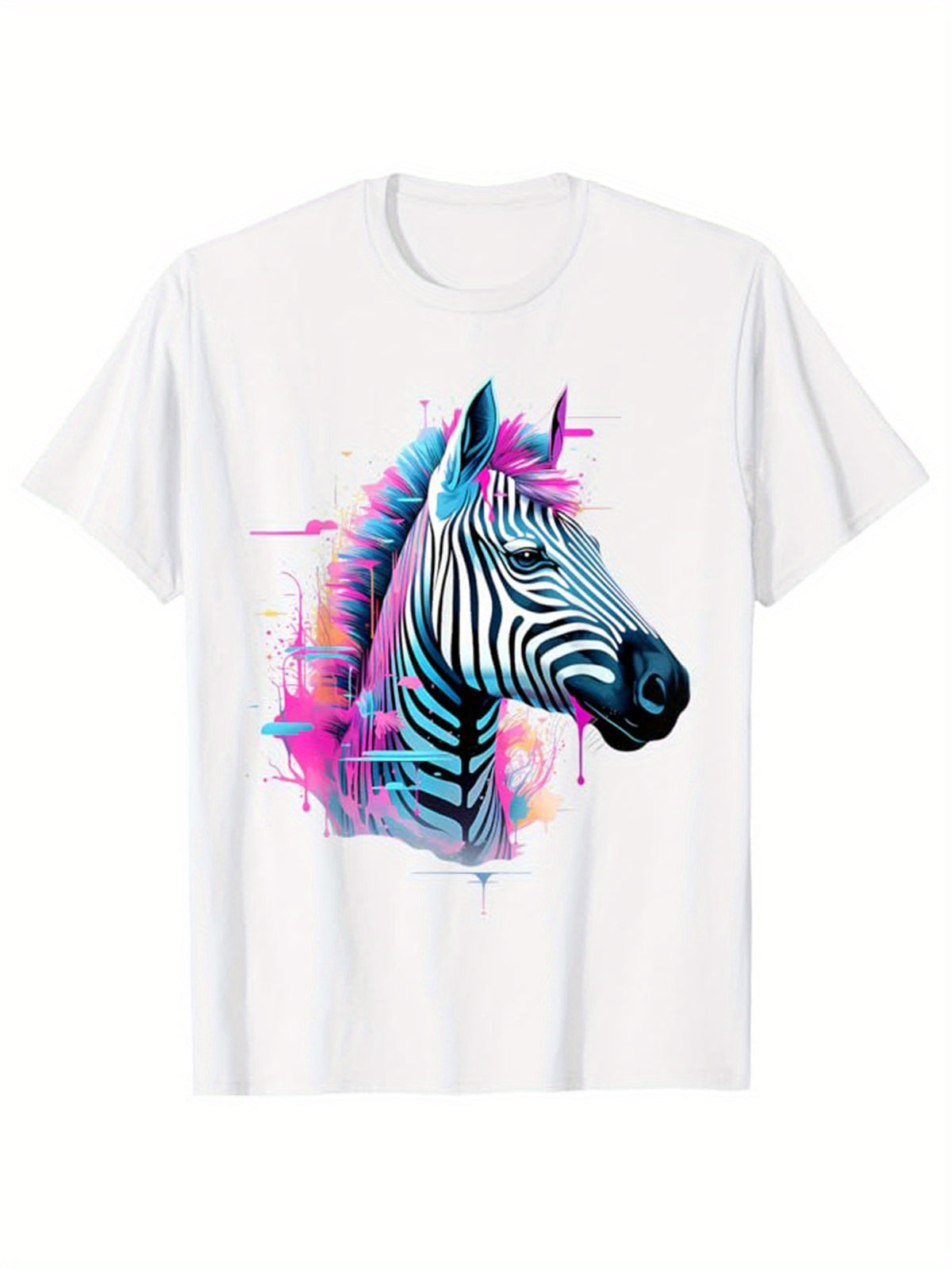 Zebra Printed, Men's Cotton T-shirt, Graphic Tee Men's Outdoor Clothes, Men's Clothing, Casual Short Sleeve Crew Neck T-shirt, Soft Comfortable Top