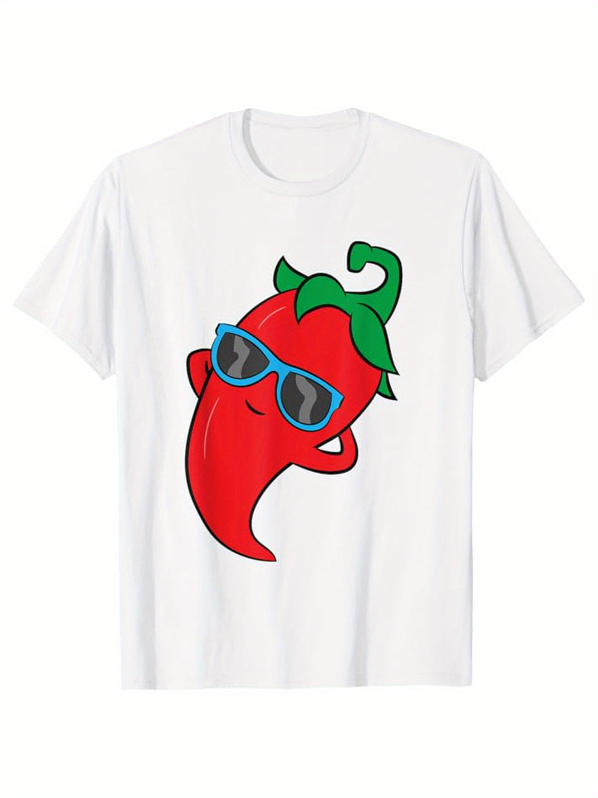 Funny Chili Print, Men's Cotton T-shirt, Graphic Tee Men's Outdoor Clothes, Men's Clothing, Casual Short Sleeve Crew Neck T-shirt