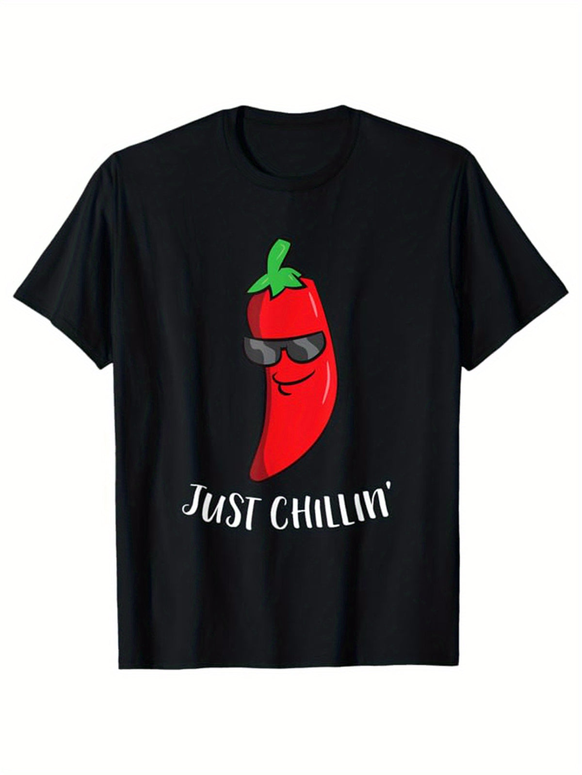 Funny Chili Print, Men's Cotton T-shirt, Graphic Tee Men's Outdoor Clothes, Men's Clothing, Casual Short Sleeve Crew Neck T-shirt