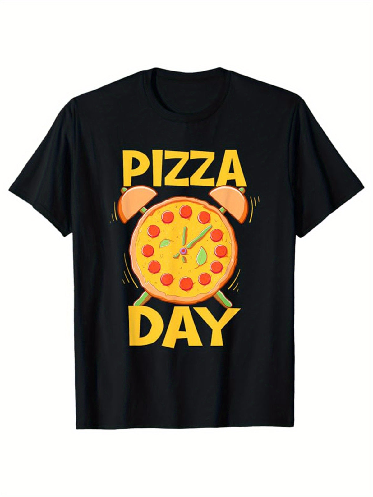 Pizza Printed, Men's Cotton T-shirt, Food Graphic Tee Men's Outdoor Clothes, Men's Clothing, Casual Short Sleeve Crew Neck T-shirt, Soft Comfortable Top