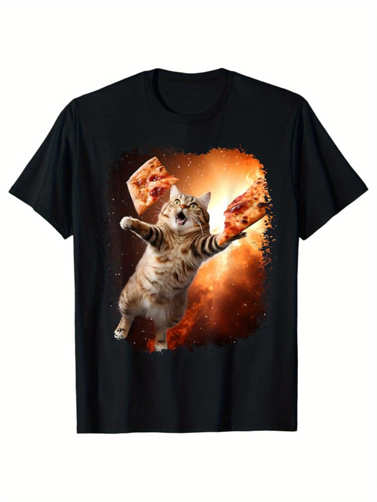 [Pizza Printed Cotton T-shirt] Pizza Printed, Men's Cotton T-shirt, Food Graphic Tee Men's Outdoor Clothes, Men's Clothing, Casual Short Sleeve Crew Neck T-shirt, Soft Comfortable Top