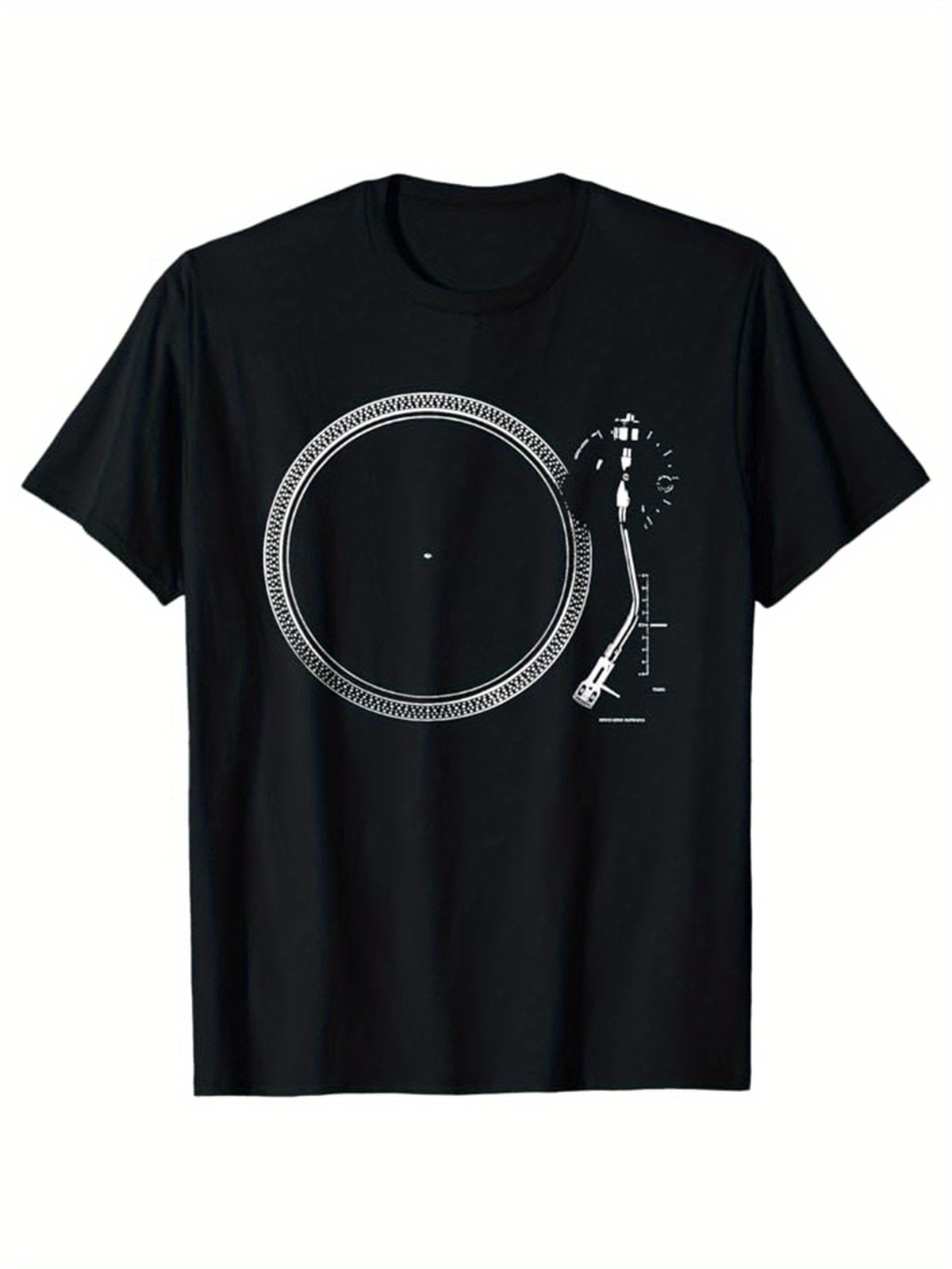 Record Player Print Men's Cotton T-shirt, Graphic Tee Men's Outdoor Clothes, Men's Back To School Clothing, Casual Short Sleeve Crew Neck T-shirt, Tops For Men, Gift For Men