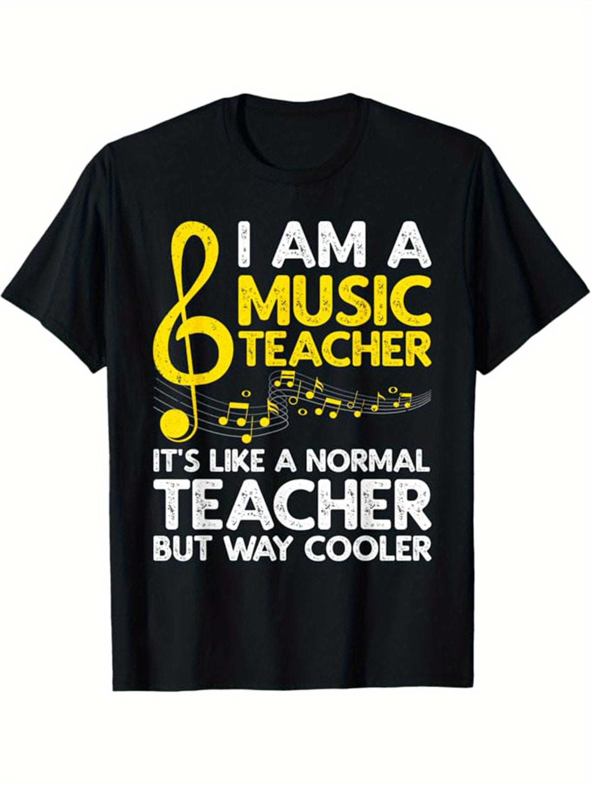 Music Teacher Print Men's Cotton T-shirt, Graphic Tee Men's Outdoor Clothes, Men's Back To School Clothing, Casual Short Sleeve Crew Neck T-shirt, Tops For Men, Gift For