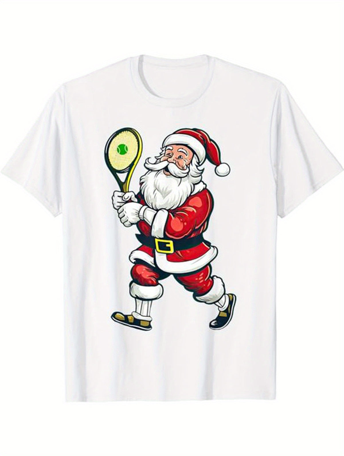 Christmas Santa Claus Print Men's Cotton T-shirt, Graphic Tee Men's Xmas Outdoor Clothes, Men's Clothing, Casual Short Sleeve Crew Neck T-shirt, Tops For Men, Gift For Men