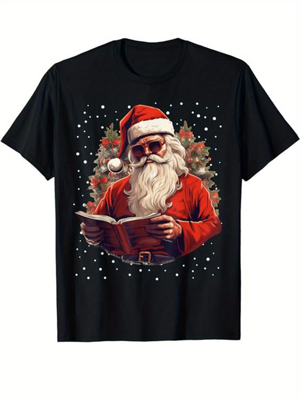 Christmas Santa Claus Print Men's Cotton T-shirt, Graphic Tee Men's Xmas Outdoor Clothes, Men's Clothing, Casual Short Sleeve Crew Neck T-shirt, Tops For Men, Gift For Men