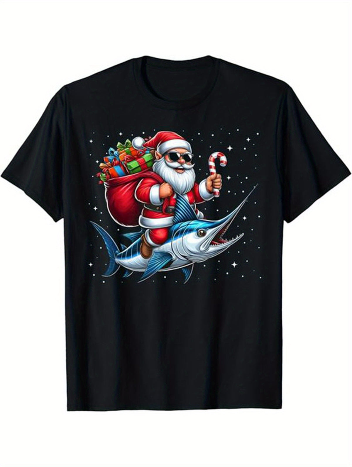 Christmas Santa Claus Print Men's Cotton T-shirt, Graphic Tee Men's Xmas Outdoor Clothes, Men's Clothing, Casual Short Sleeve Crew Neck T-shirt, Tops For Men, Gift For Men