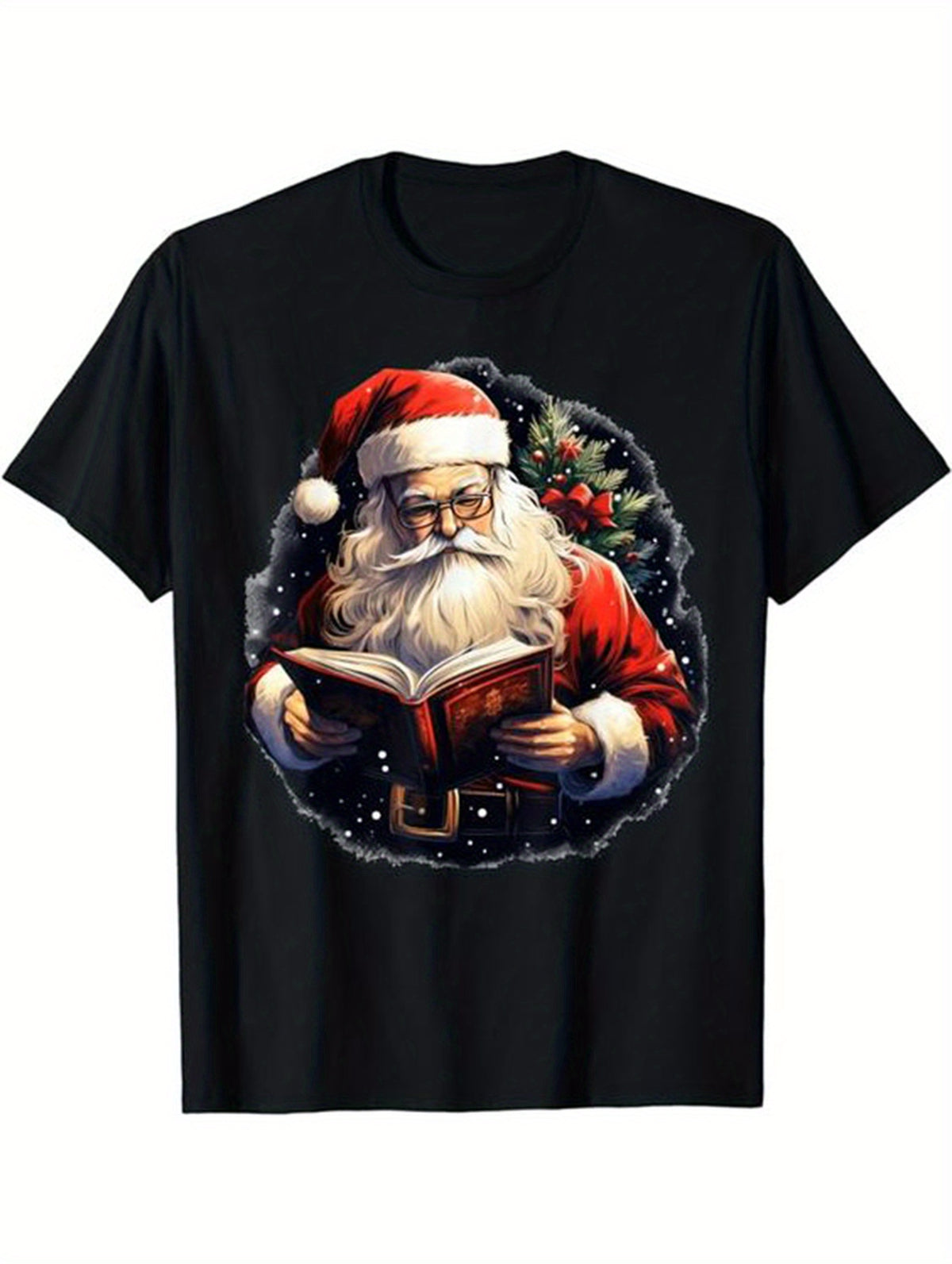 Christmas Santa Claus Print Men's Cotton T-shirt, Graphic Tee Men's Xmas Outdoor Clothes, Men's Clothing, Casual Short Sleeve Crew Neck T-shirt, Tops For Men, Gift For Men