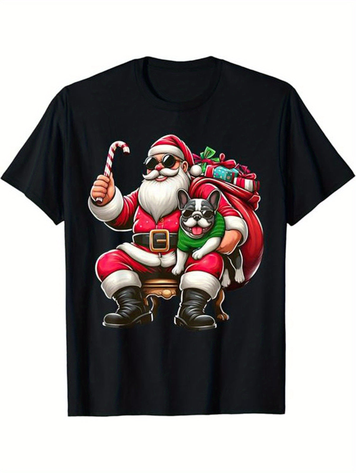 Christmas Santa Claus Print Men's Cotton T-shirt, Graphic Tee Men's Xmas Outdoor Clothes, Men's Clothing, Casual Short Sleeve Crew Neck T-shirt, Tops For Men, Gift For Men