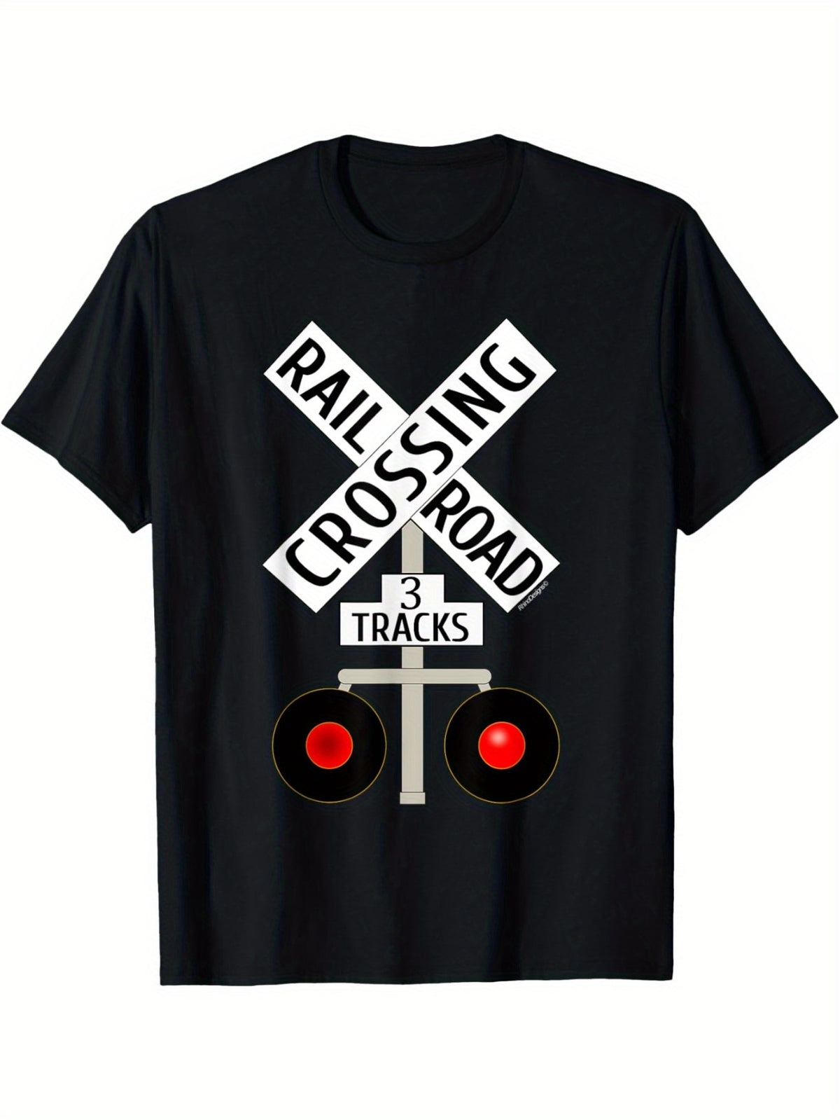 Train Railroad Crossing Lights 3 tracks road sign T-shirt