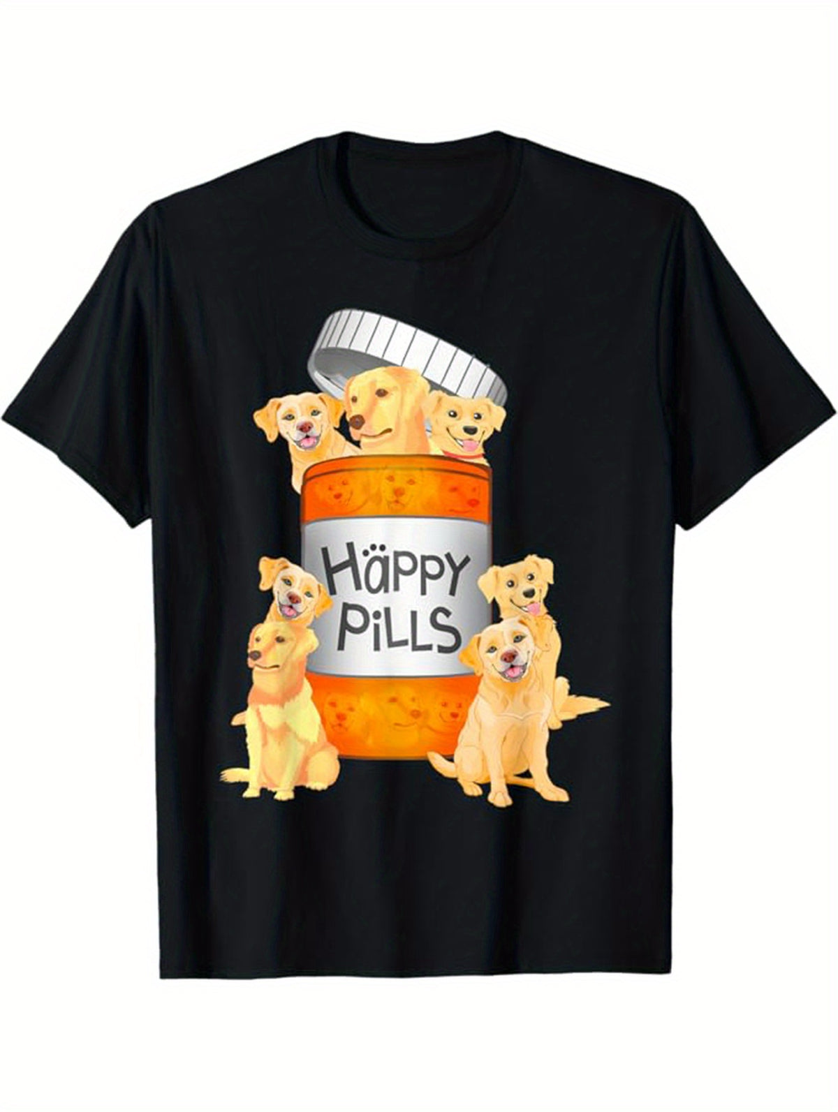 Men's Cotton T-Shirt With Happy Pills Printed, Casual Short Sleeve Round Neck Tee, Soft Comfortable Top