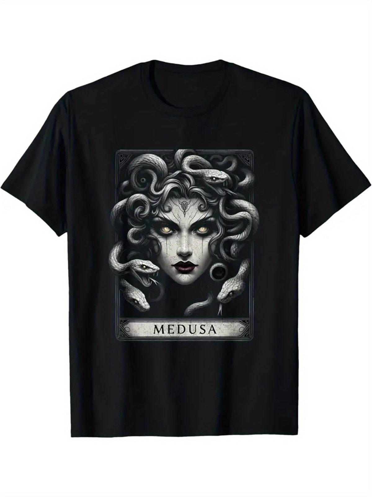 Men's Plus Size Casual T-Shirt with Medusa Graphic Print - Soft Cotton, Crew Neck, Short Sleeve, Stretch Knit Fabric, Comfort Fit for Summer, PLUS SIZE
