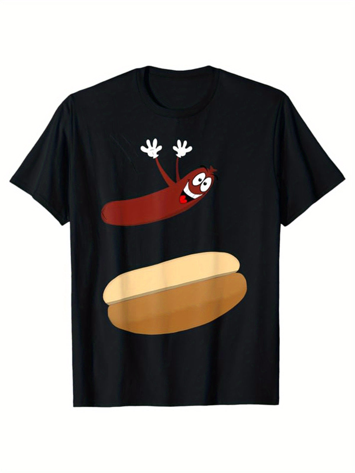 Men's Cotton T-Shirt With Hot Dog Printed, Casual Short Sleeve Round Neck Tee, Soft Comfortable Top