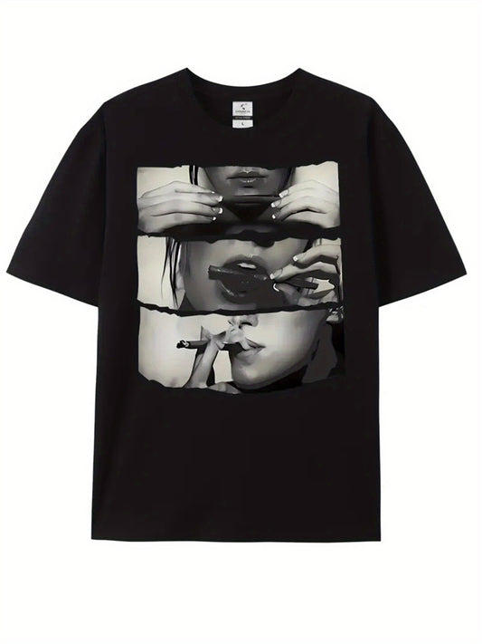 Plus Size Mens Alphabetic Graphic Print Tees - Soft Crew Neck, Comfort Fit, Slight Stretch Knitted Fabric, Casual Summer T-Shirts for Adults