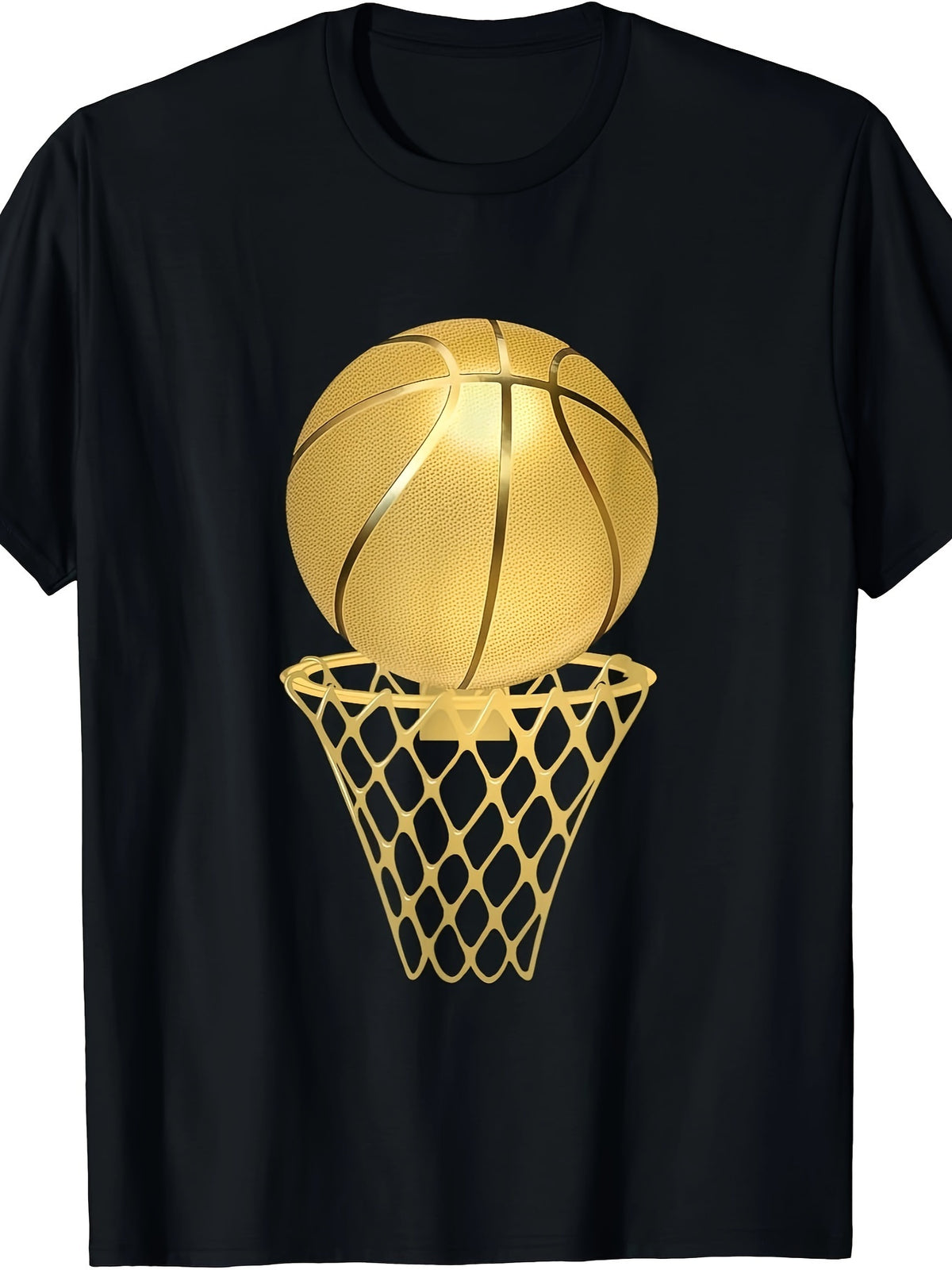 [Cotton Basketball Tee] 100% Cotton Men's Basketball Graphic T-Shirt - Everyday Comfort, Crew Neck Tee, Casual Summer Knit Fabric Top with Applique Detail, Regular Fit Sports Fan Shirt, Smooth Texture