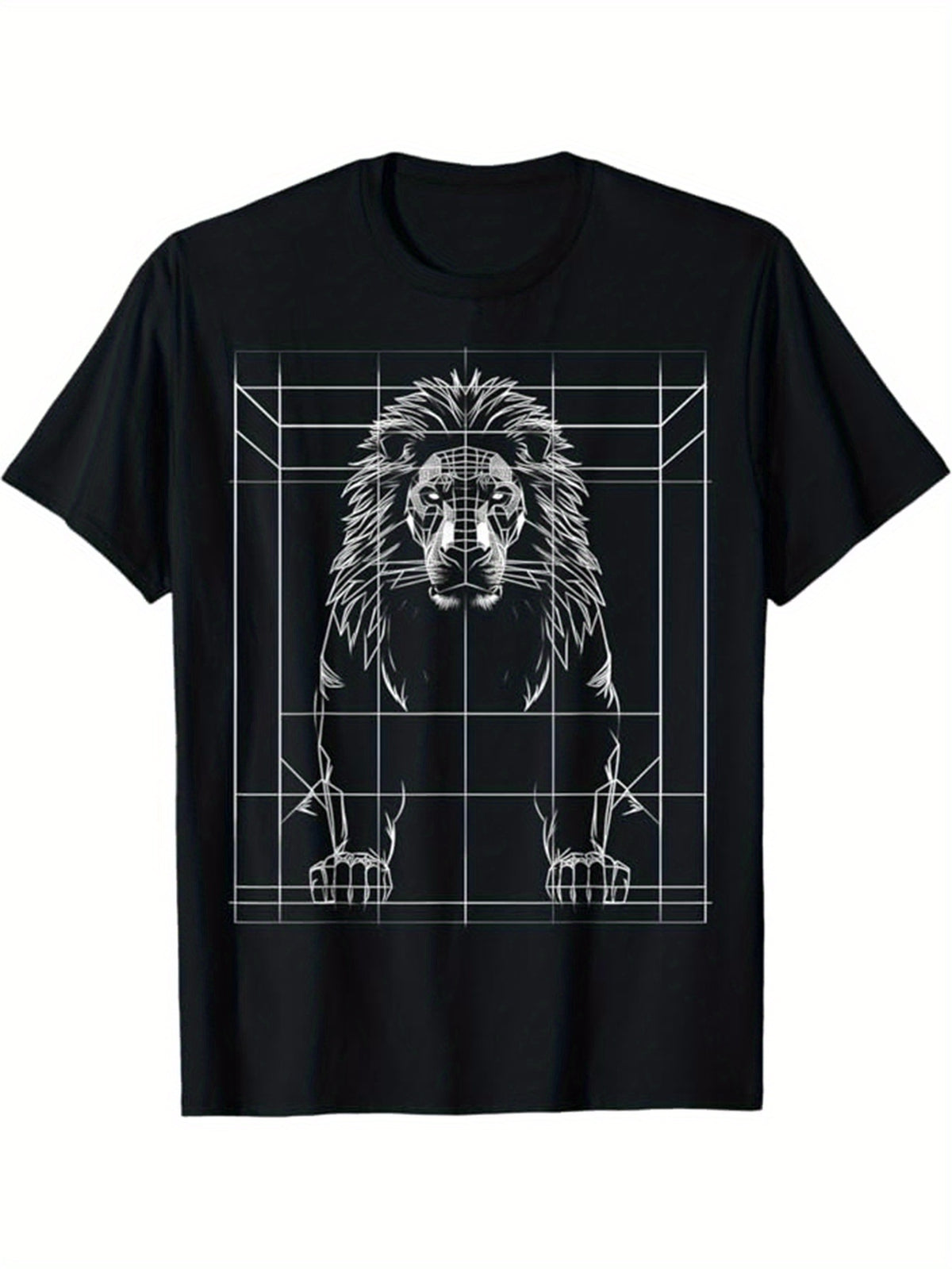 Lion Art Print, Men's Cotton T-shirt, Animal Graphic Tee Men's Outdoor Clothes, Men's Clothing, Casual Short Sleeve Crew Neck T-shirt, Tops For Men, Gift For Men