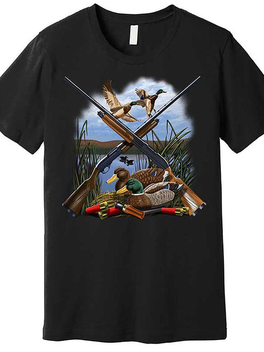 Everyday Comfort | Men's Duck Hunting Graphic T-Shirt, 100% Cotton Crew Neck Short Sleeve Tee, Casual Knit Fabric Solid Color Top with Humorous Design, Regular Fit - Black