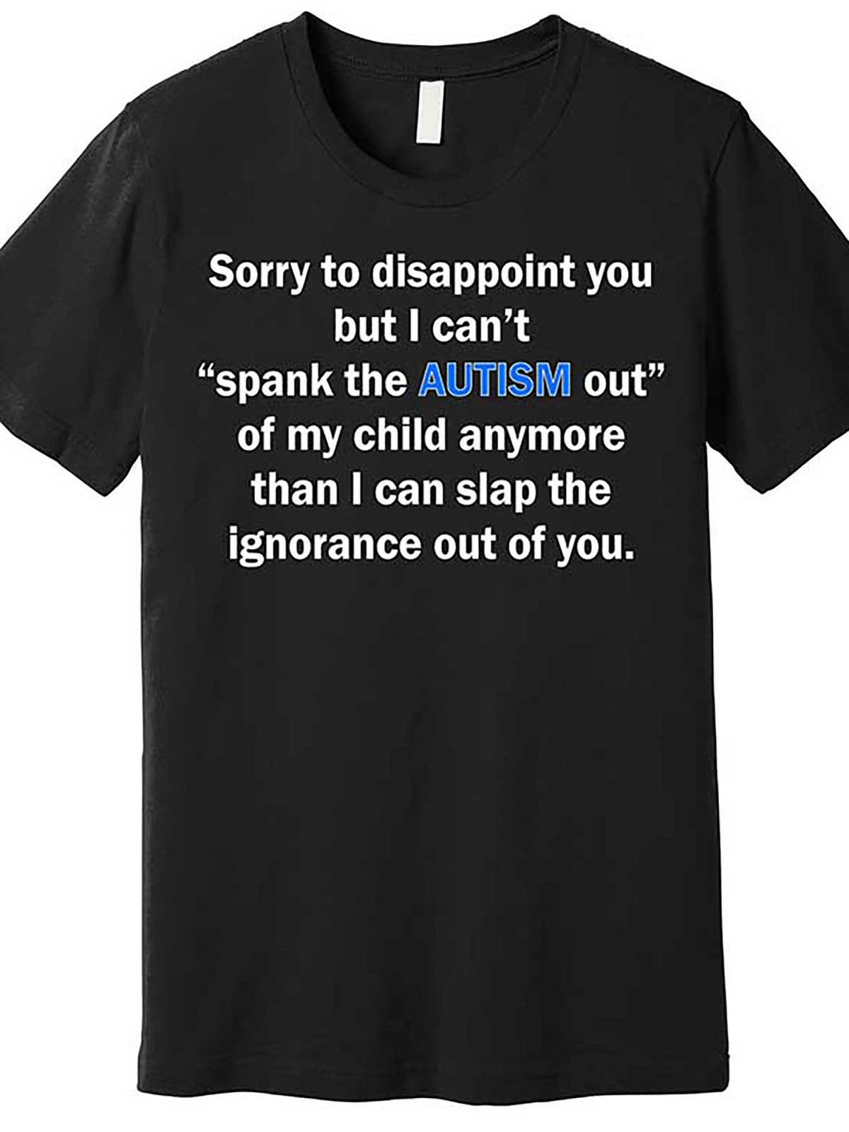 Funny Autism Quote Men’s Graphic T-Shirt - Black, Cotton, Short Sleeve, Crew Neck, Humorous "Sorry to Disappoint You" Design with Blue Text, Machine Washable, Casual Style