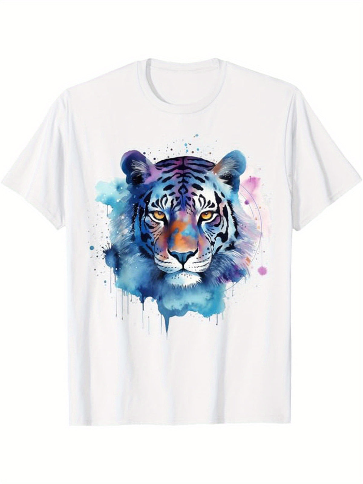 Tiger Art Print, Men's Cotton T-shirt, Animal Graphic Tee Men's Outdoor Clothes, Men's Clothing, Casual Short Sleeve Crew Neck T-shirt, Tops For Men, Gift For Men