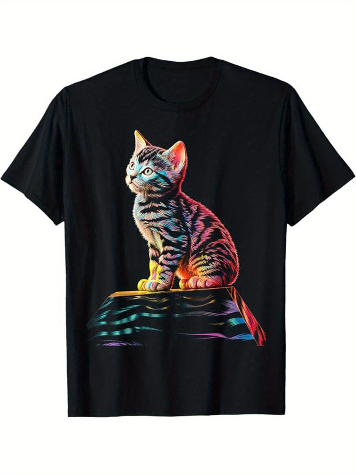 Men's Cotton T-Shirt With Cat Printed, Casual Short Sleeve Round Neck Tee, Soft Comfortable Top