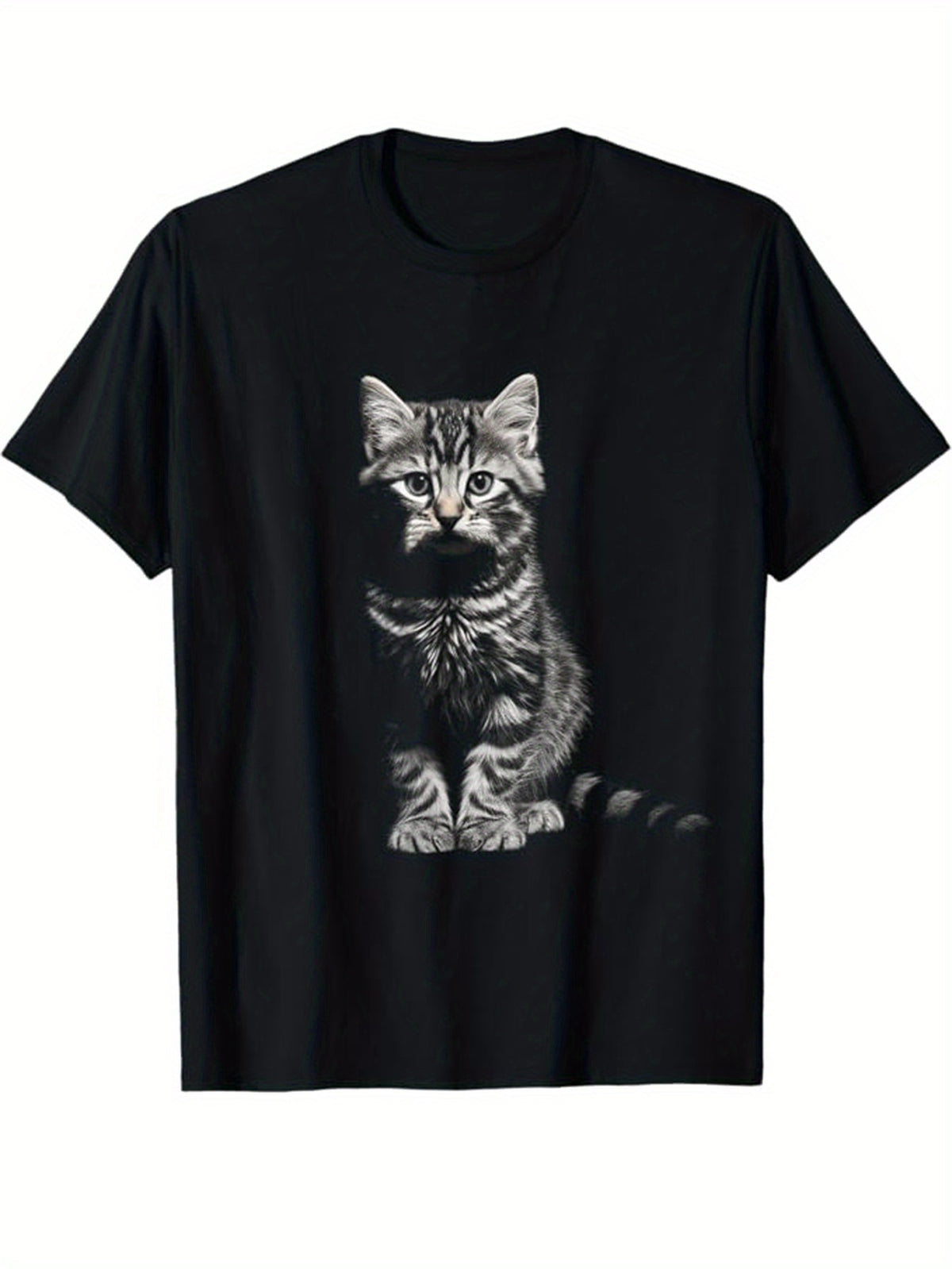 Men's Cotton T-Shirt With Cat Printed, Casual Short Sleeve Round Neck Tee, Soft Comfortable Top