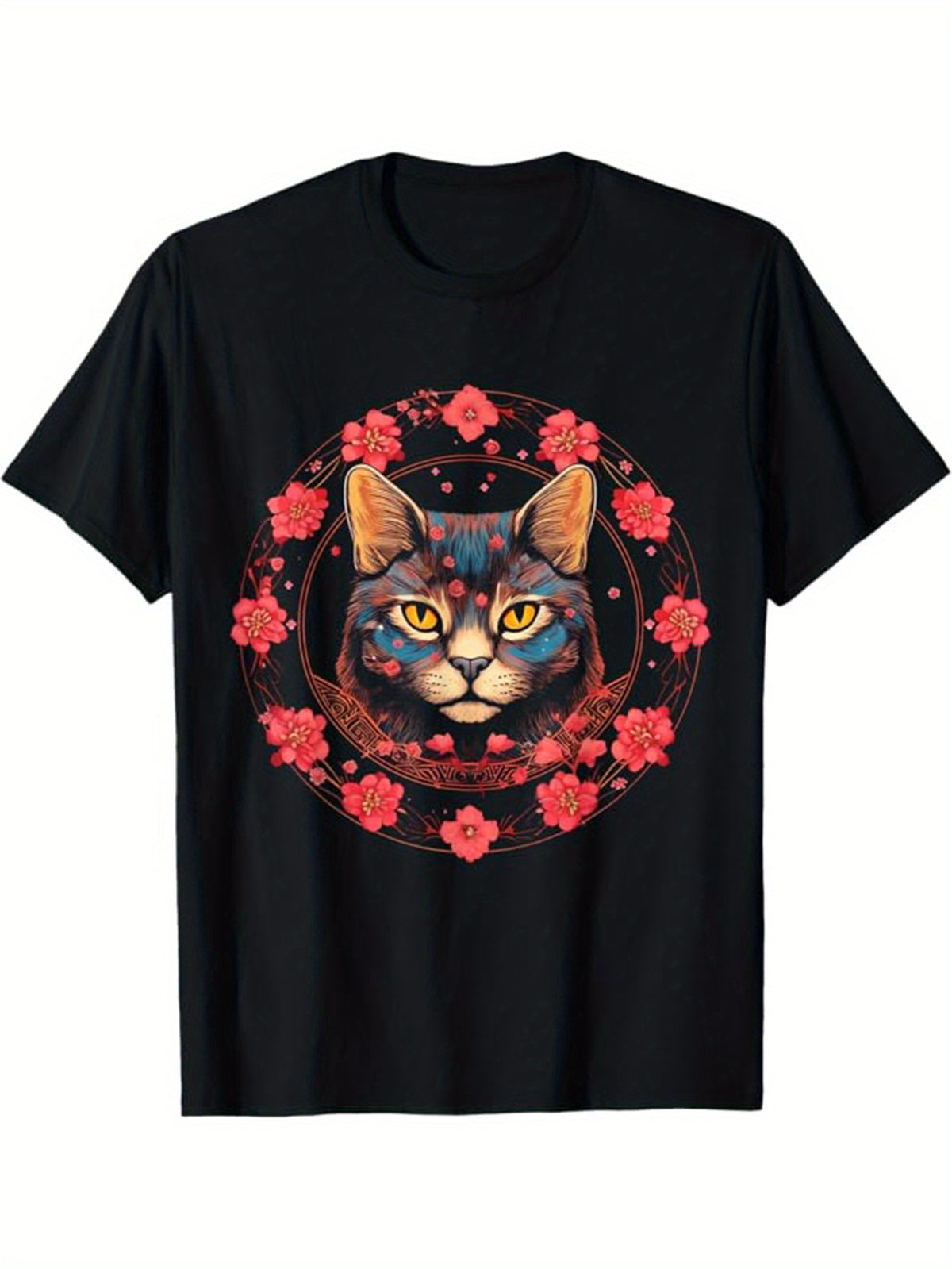 Men's Cotton T-Shirt With Cat Printed, Casual Short Sleeve Round Neck Tee, Soft Comfortable Top