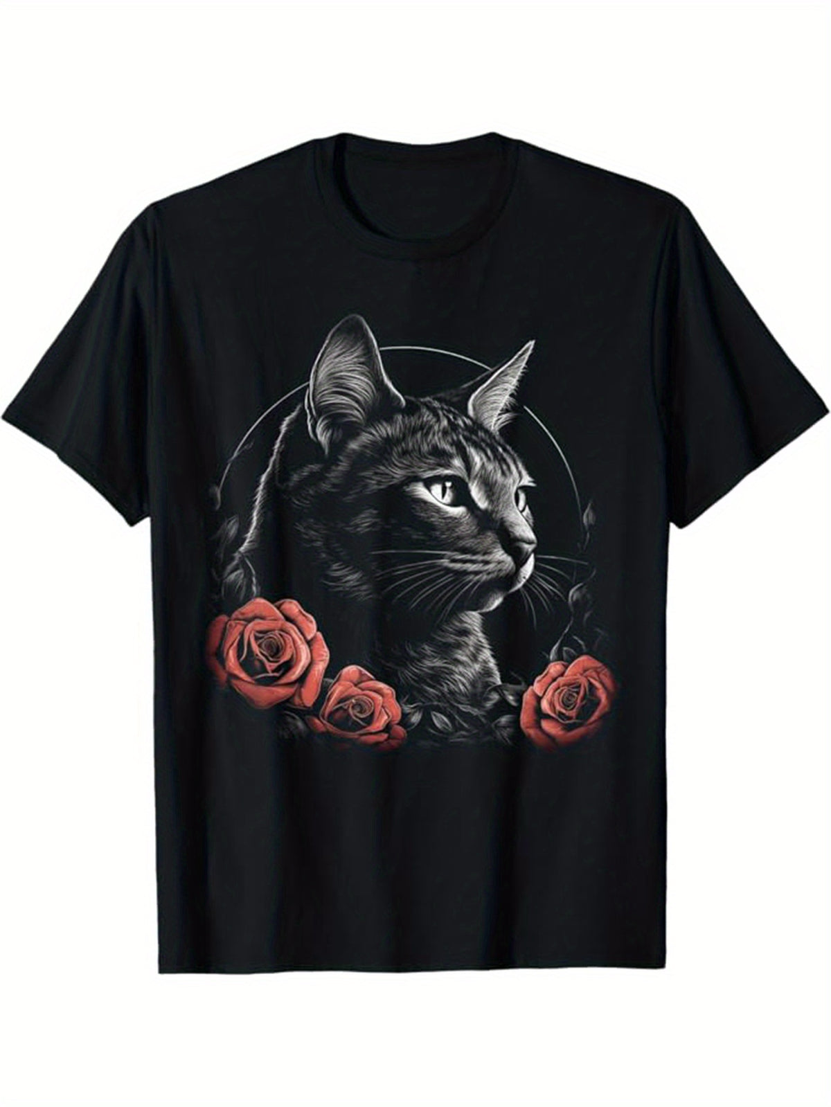 Men's Cotton T-Shirt With Cat Printed, Casual Short Sleeve Round Neck Tee, Soft Comfortable Top