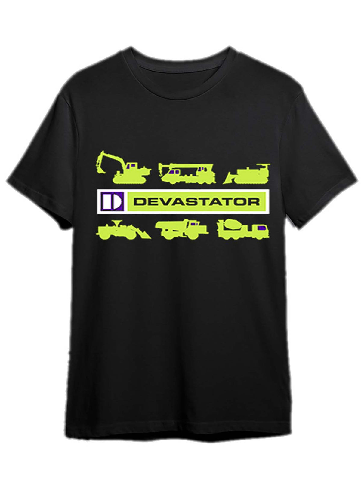 Lightweight | Devastator Men’s Graphic Short Sleeve T-Shirt - Black Cotton Casual Tee with Bold Yellow & Green Devastator Print, Comfortable Round Neck Design for Casual Attire