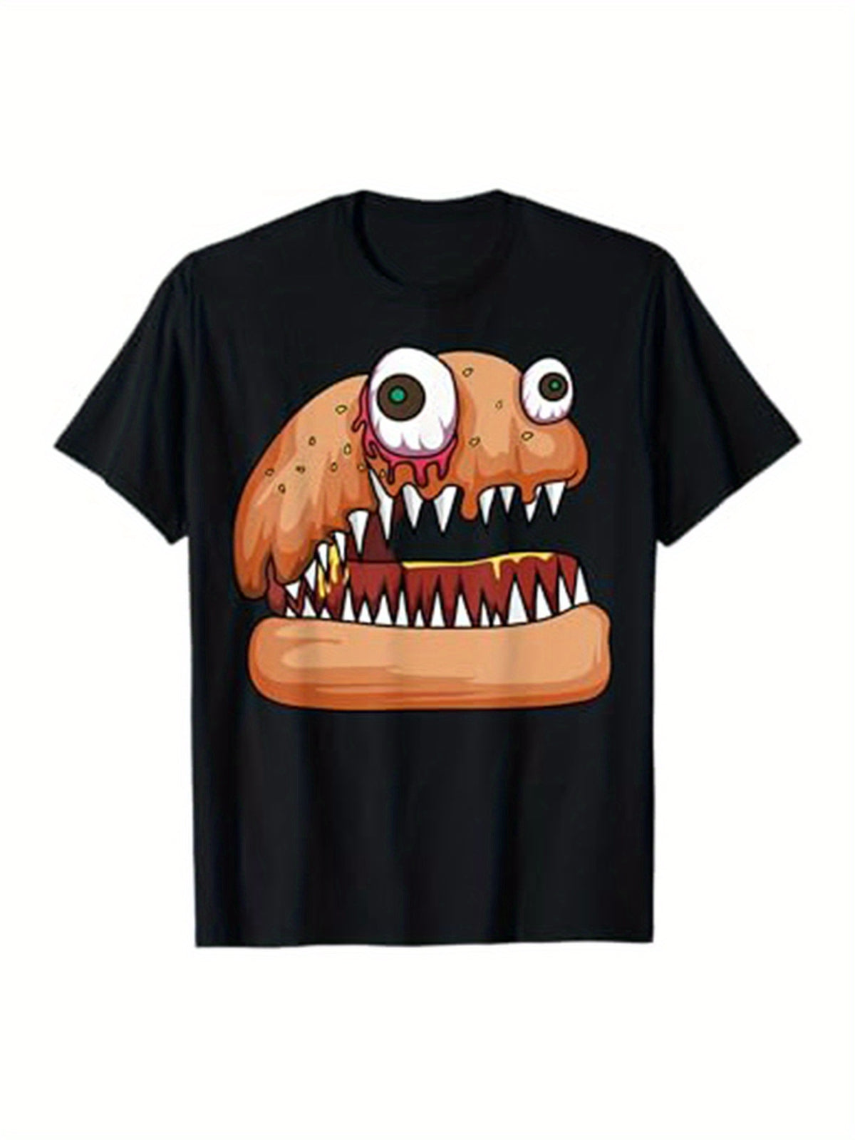 Burger Print Men's Casual Short Sleeve Crew Neck T-Shirt Men's Hamburger Tee Outfits Clothing, Soft Comfortable Top