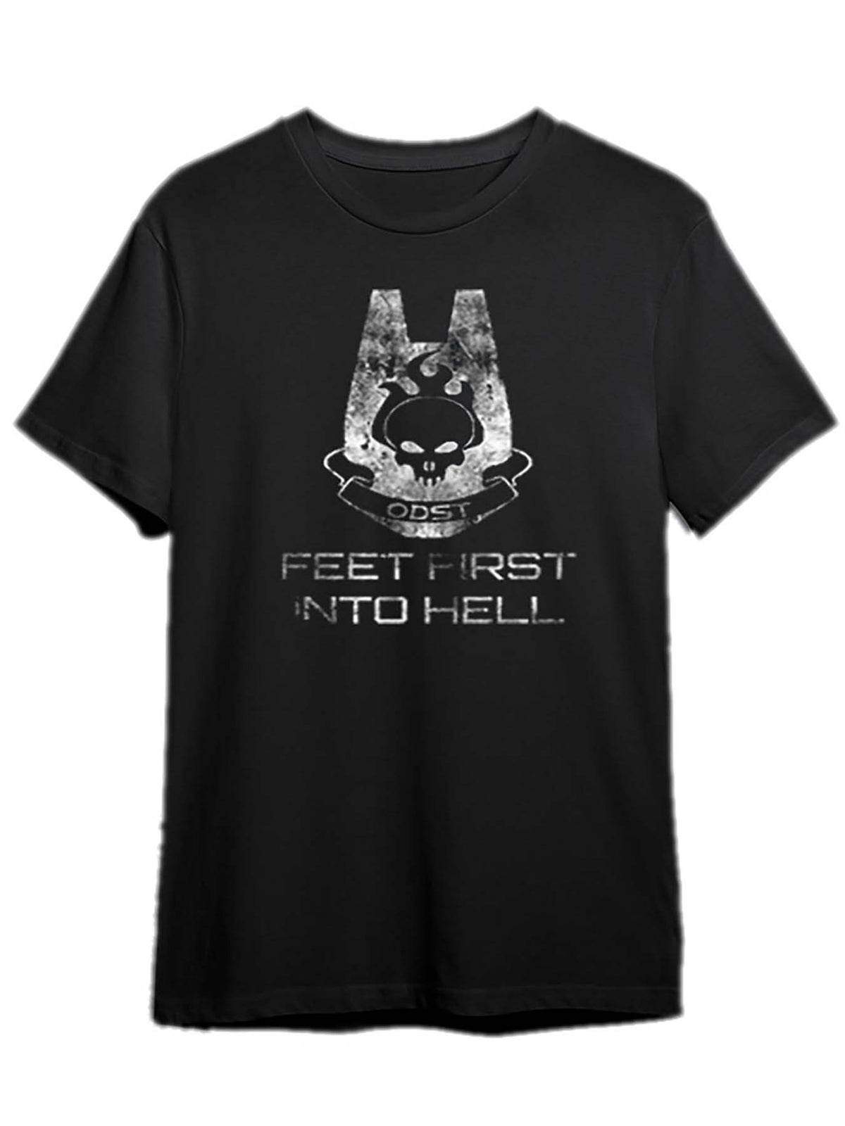 Men’s Halo ODST "Feet First Into Hell" Graphic T-Shirt - Black Cotton Short Sleeve Tee with Skull & Gun Design, Casual Comfort Fit, Machine Washable, Collector's Tee | Skull Graphic Shirt | Machine Washable Shirt