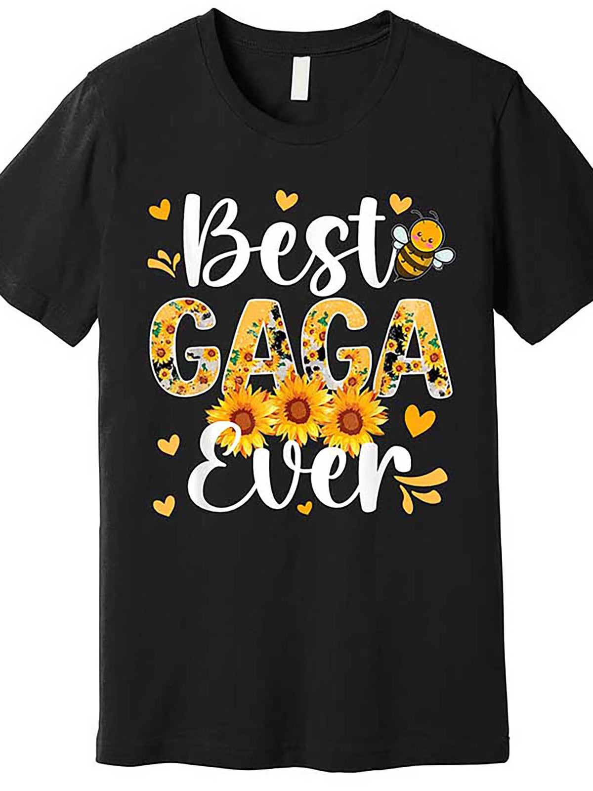 Best Gaga Ever" Sunflower & Bee Design - Premium Cotton Men's T-Shirt | Funny Grandma/Mother's Day Gift | Casual Black Short Sleeve with Round Neckline | Machine Washable