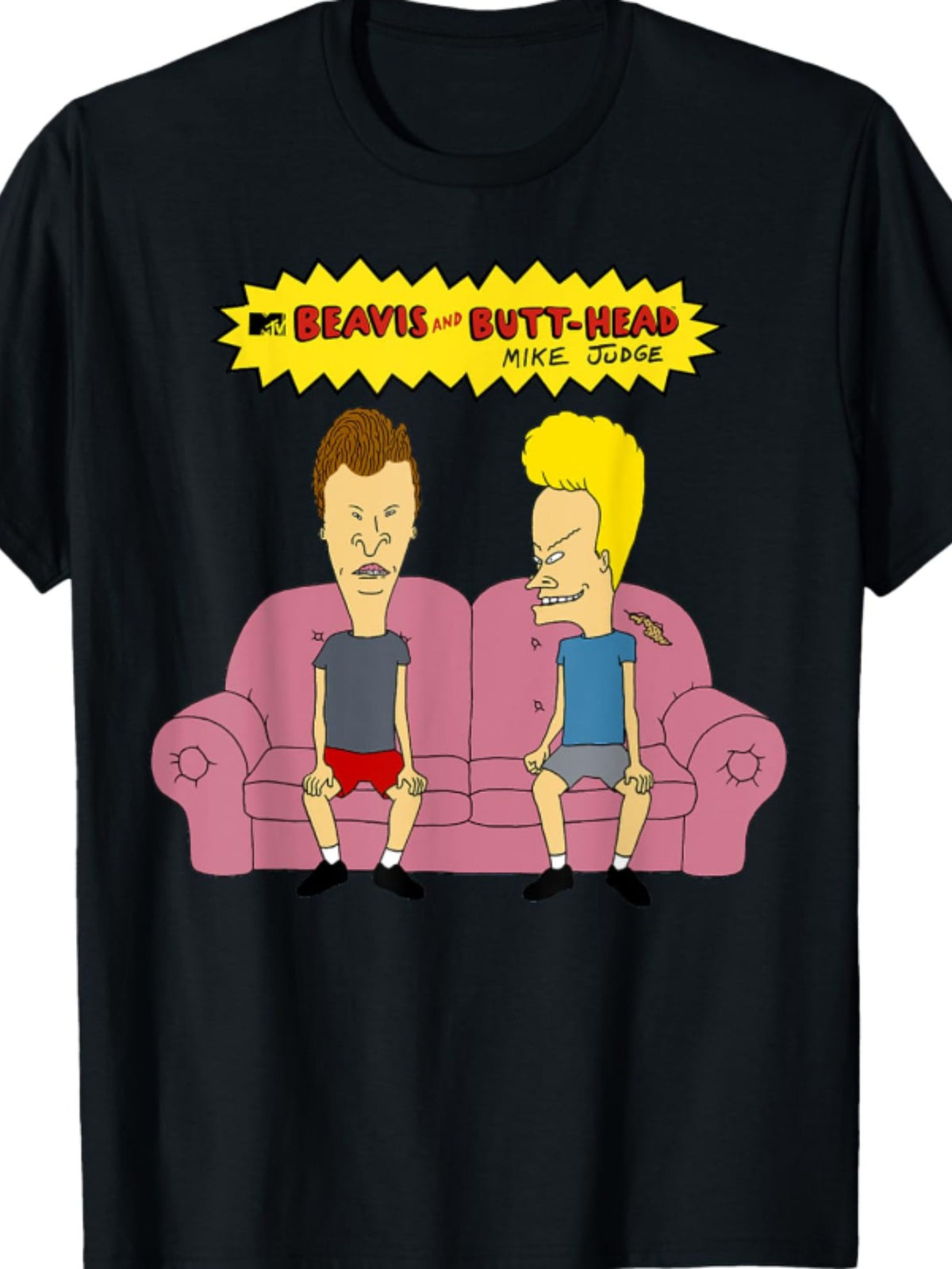 Men's "Beavis and Butt-Head" Pink Couch Graphic T-Shirt - Casual Cotton, Round Neck, Machine Washable, Available in S to XL