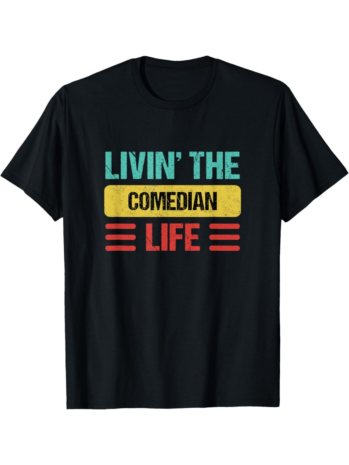 EWH "Livin' the Comedian Life" Men's T-Shirt - 100% Cotton, Casual Crew Neck, Short Sleeve with Colorful Print, Machine Washable - Sizes S to XL