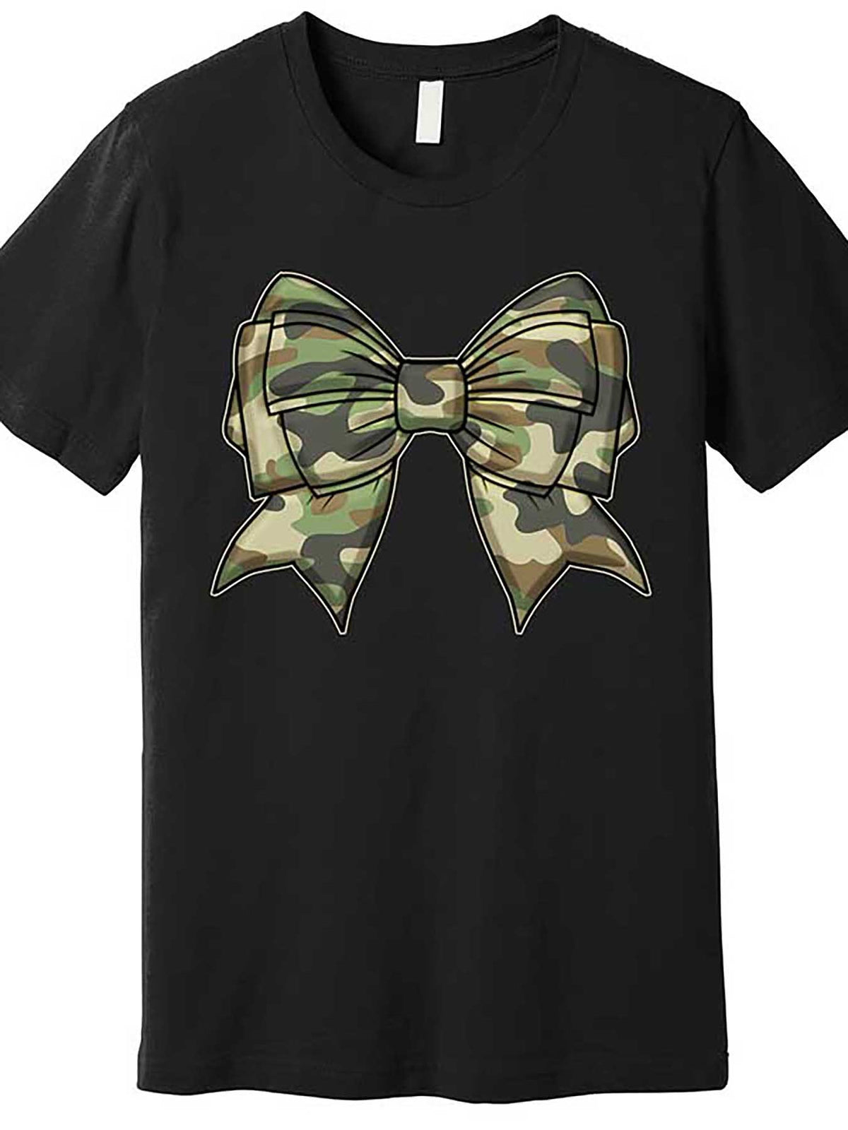 Men's Black Cotton T-Shirt with Camo Bow Graphic - Casual Crew Neck, Short Sleeve, Machine Washable