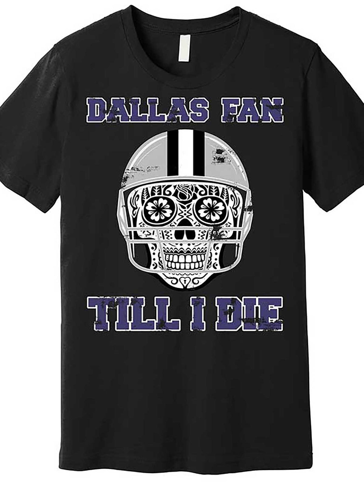 Dallas Fan Till I Die Graphic T-Shirt, 100% Cotton, Casual Crew Neck, Medium Stretch, Knit Fabric, Regular Fit, Solid Color with Skull Print, for Men