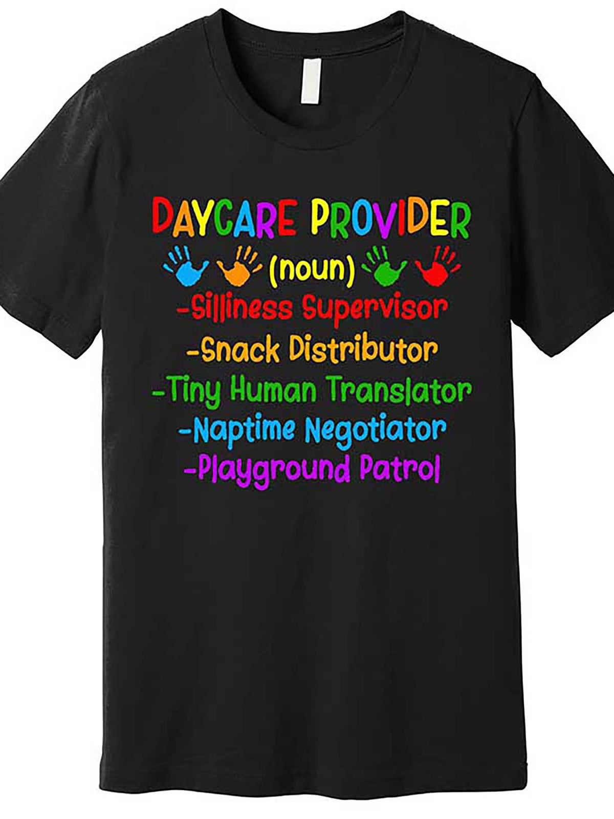 Daycare Provider Definition" Men's Black T-Shirt - Funny & Colorful Graphic, 100% Cotton, Short Sleeve, Crew Neck - Casual & Breathable, Machine Washable, Casual Wear|Playful Design|Casual Style Shirt