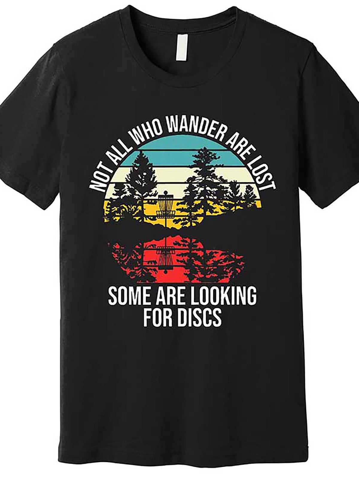 Men's Disc Golf Graphic T-Shirt - Funny "All Who Wander Are Not Lost" Design, Short Sleeve, Black Cotton Tee for Casual Wear, Casual Wear Tee | Retro Style Shirt | Cotton Disc Shirt