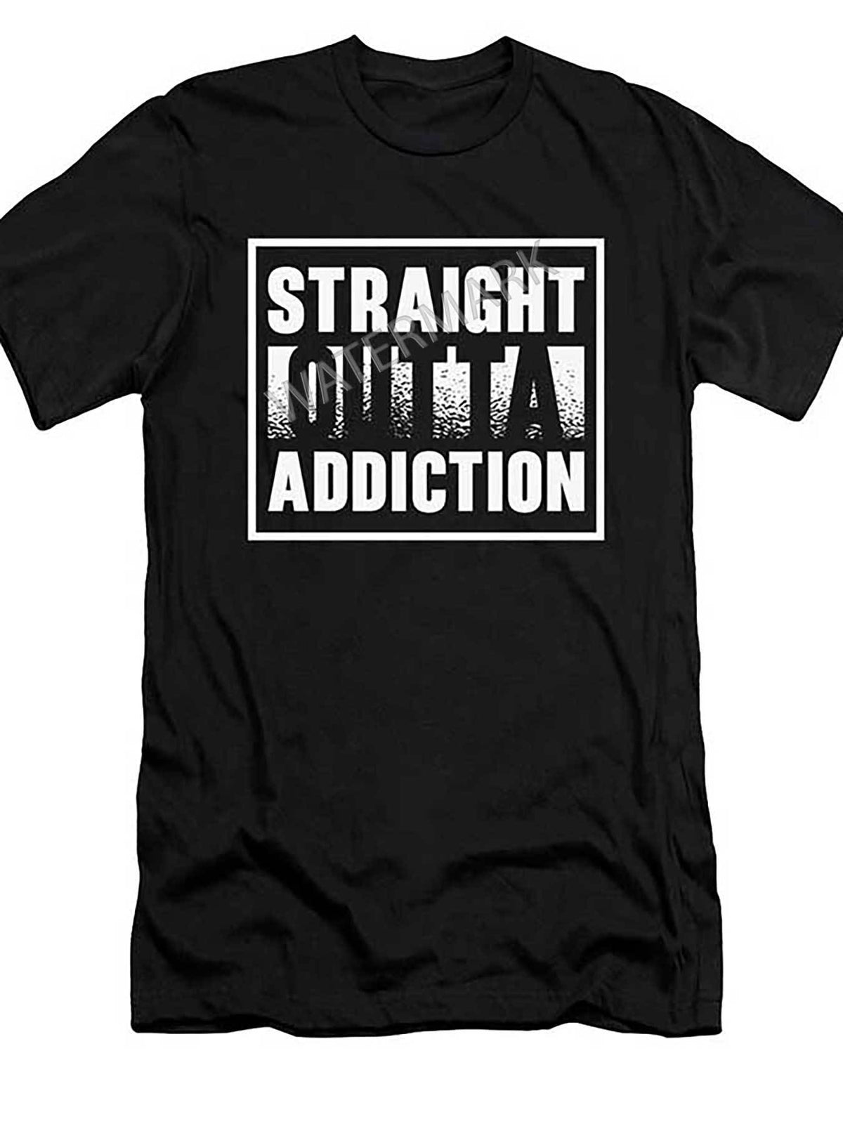 Everyday Comfort | Straight Outta Addiction" Men's Recovery Awareness T-Shirt - 100% Cotton, Short Sleeve, Crew Neck, Black with Bold White Graphic Print, Breathable & Machine Washable