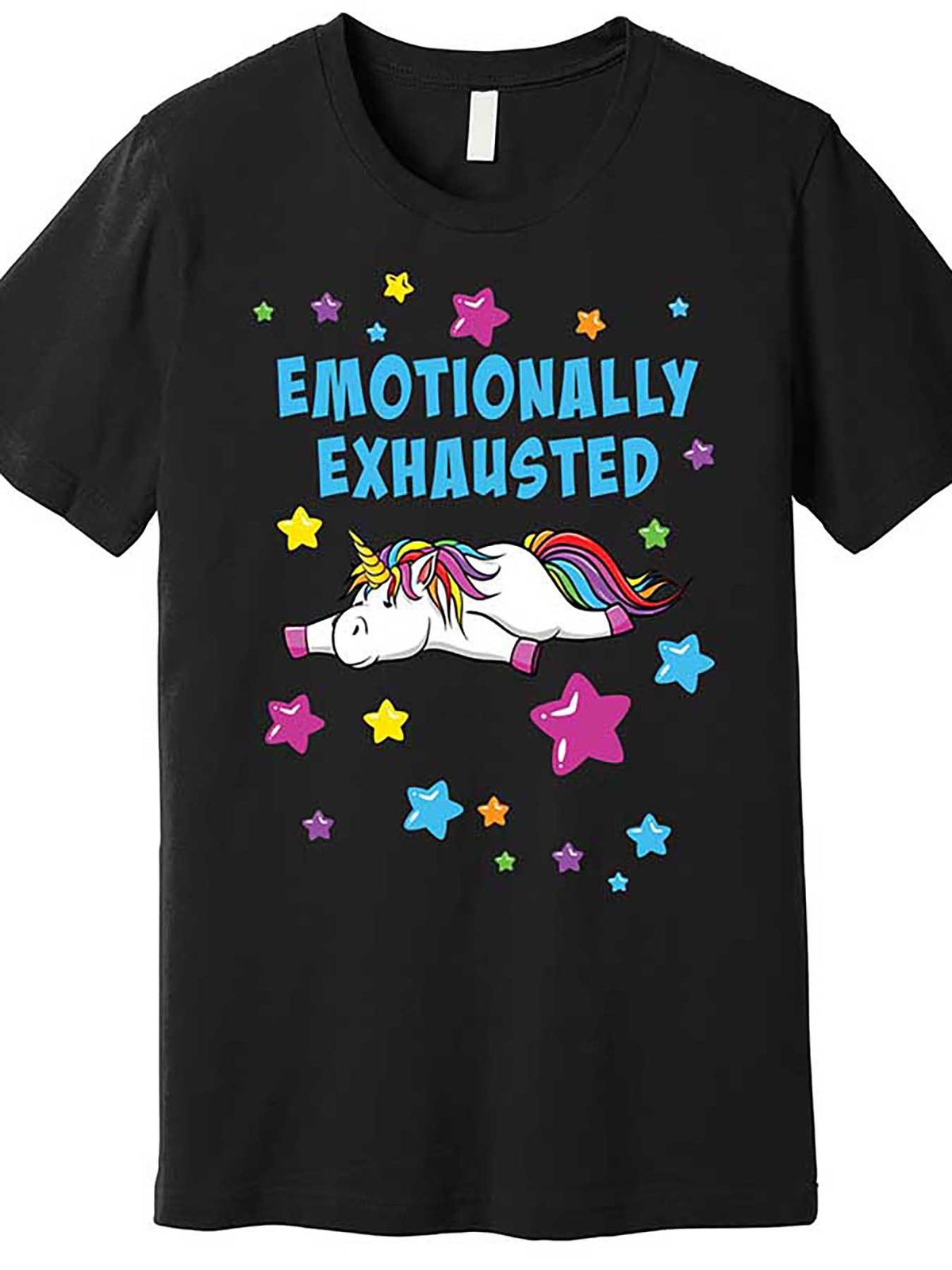 Funny 'Emotionally Exhausted Unicorn' Graphic Tee - Soft Cotton, Short Sleeve, Crew Neck Men's T-Shirt in Black