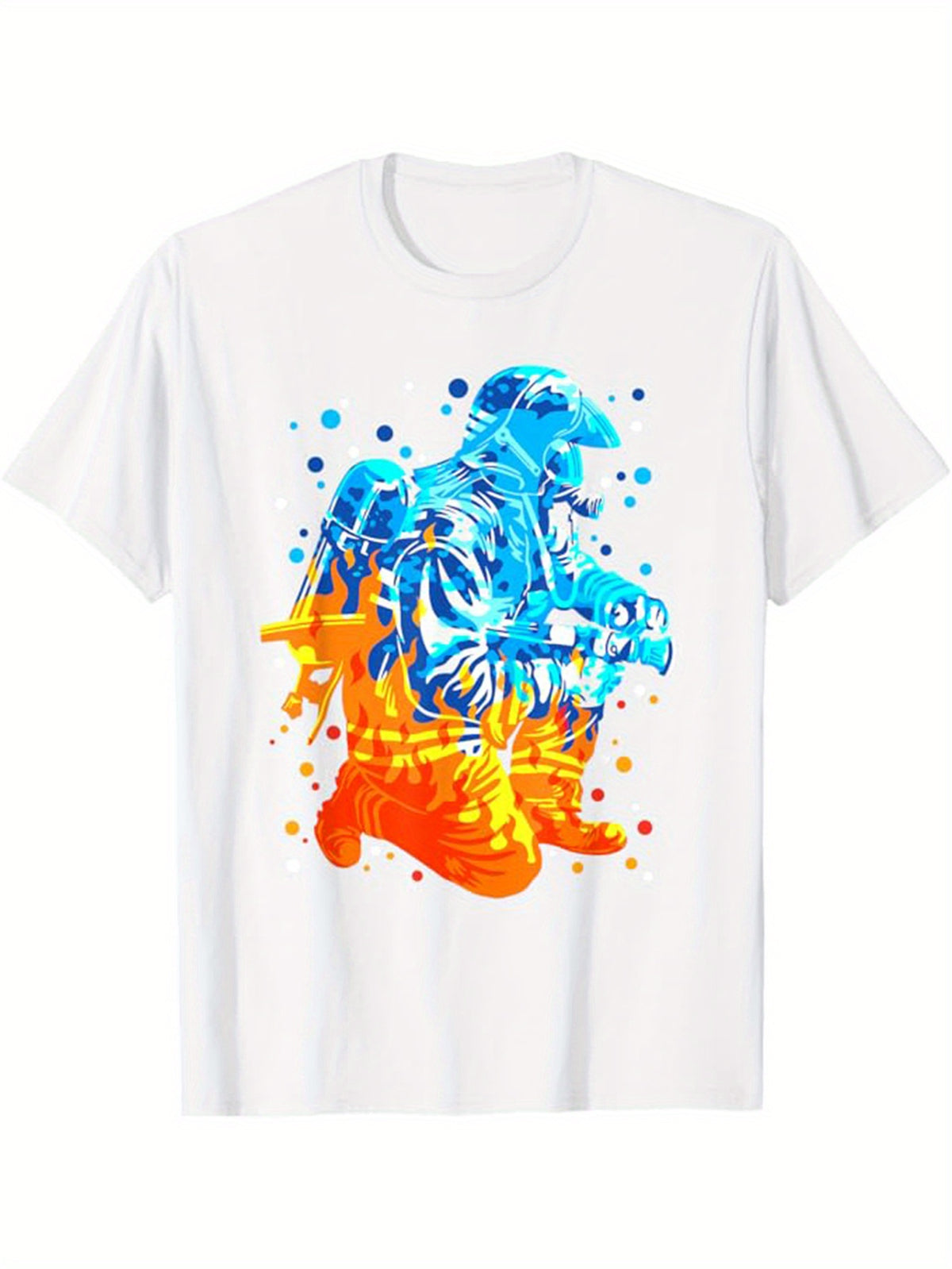 Fire Firefighter Printed, Men's Cotton T-shirt, Graphic Tee Men's Outdoor Clothes, Men's Clothing, Casual Short Sleeve Crew Neck T-shirt, Tops For Men, Gift For Men