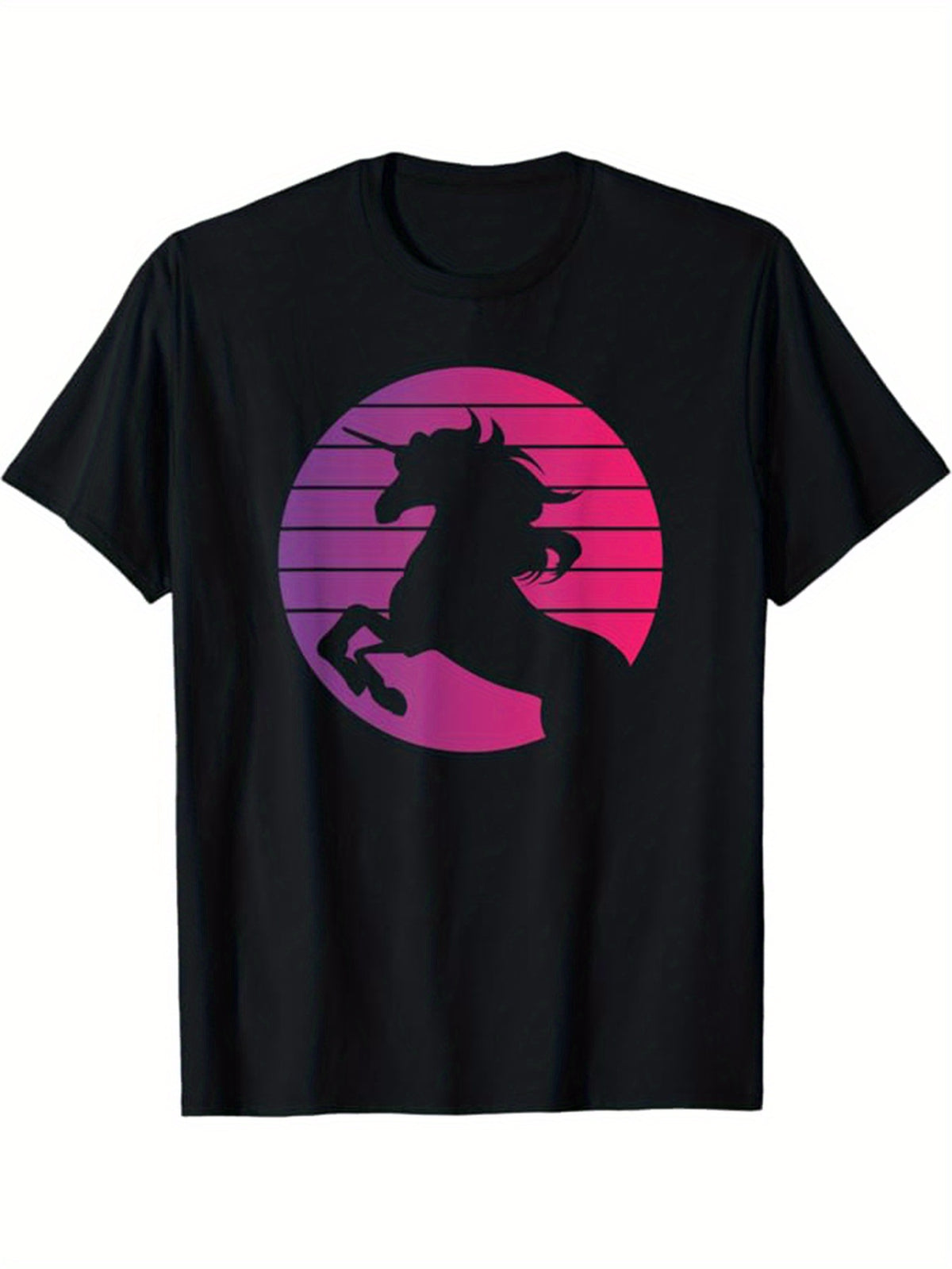 Unicorn Printed, Men's Cotton Graphic T-shirt, Casual Short Sleeve Crew Neck Gamer T-shirt, Men's Tee For Outdoor