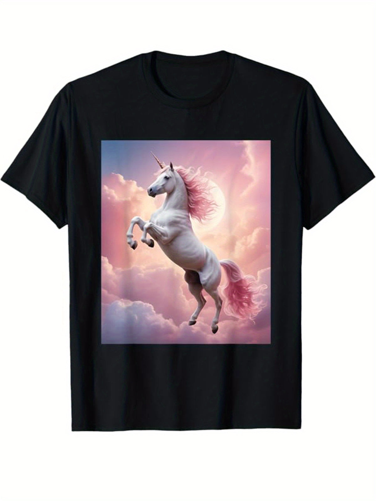 Dreamy] Men's Casual Cotton T-Shirt with Majestic Unicorn Graphic, Short Sleeve Crew Neck, Machine Washable - Ideal for All Seasons, Comfortable Clothing|Relaxed Fit Tshirt, Cotton T Shirts