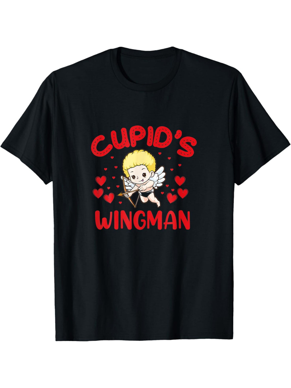 Men's "Cupid's Wingman" Valentine's Day T-Shirt - Funny Retro Quote, 100% Cotton, Comfortable & Casual Short-Sleeve Top with Cute Cupid Graphic, Ideal for Casual Attire & Gifts