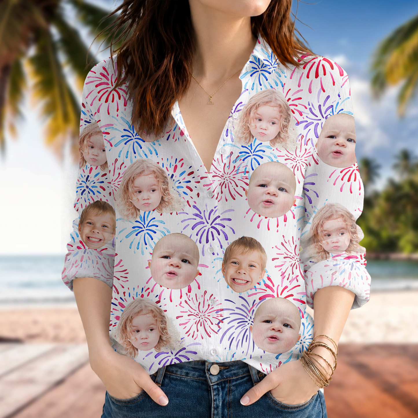 Custom Face Photo Fourth Of July Fireworks Blouse Shirt LM32 669263